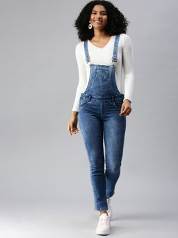 SHOWOFF - Women Solid Blue Denim Dungaree