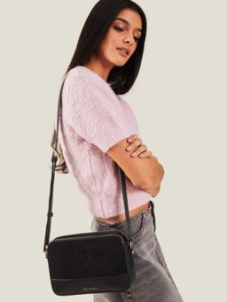 Accessorize London - Women's Black Suedette Classic Cross Body Bag (M)