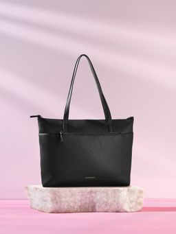 Accessorize London - Women's Black Front Pocket Tote Bag (M)