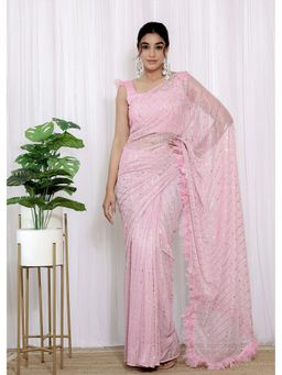Label Kanupriya - Champagne Pink Shimmer Saree with Unstitched Blouse