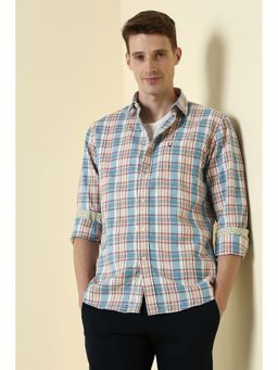 Allen Solly - Blue Cotton Linen Checks Shirt