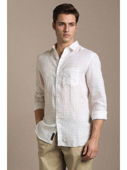 Louis Philippe - White Linen Checks Shirt