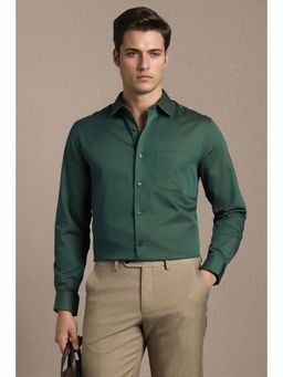 Louis Philippe - Green Cotton Solid Shirt