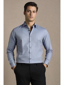 Louis Philippe - Blue Cotton Blend Textured Shirt