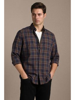 Louis Philippe - Navy Blue Cotton Checks Shirt