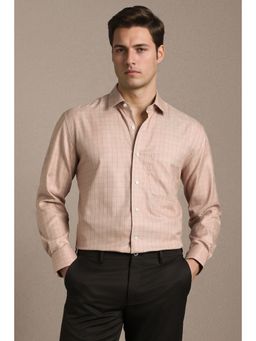 Louis Philippe - Beige Cotton Checks Shirt