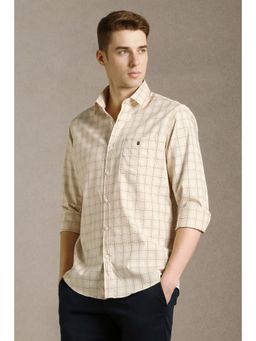 Louis Philippe - Beige Cotton Checks Shirt
