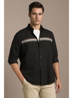 Louis Philippe - Black Cotton Stripes Shirt