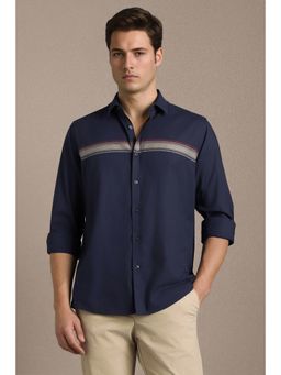 Louis Philippe - Navy Blue Cotton Stripes Shirt