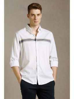 Louis Philippe - White Cotton Stripes Shirt