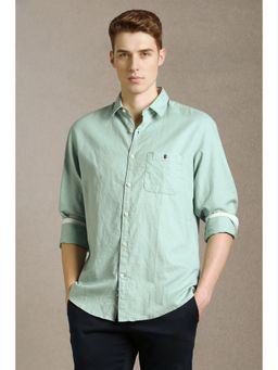Louis Philippe - Green Cotton Blend Solid Shirt
