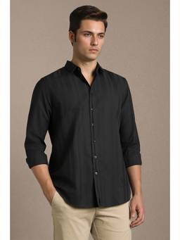 Louis Philippe - Black Cotton Textured Shirt