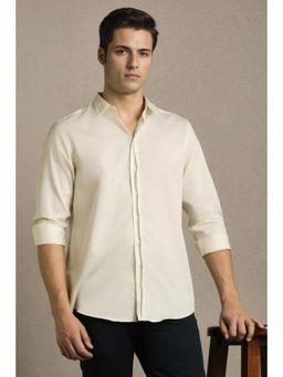 Louis Philippe - Beige Cotton Solid Shirt