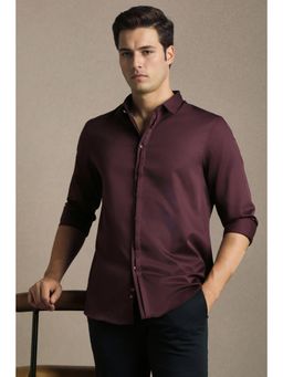 Louis Philippe - Maroon Cotton Solid Shirt