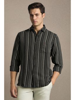 Louis Philippe - Black Cotton Blend Stripes Shirt