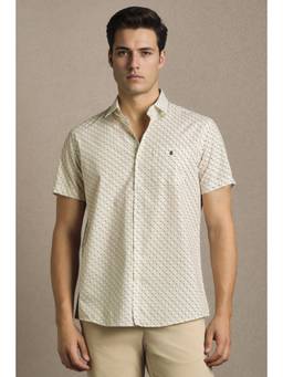 Louis Philippe - Beige Cotton Blend Printed Shirt
