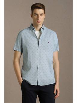 Louis Philippe - Blue Cotton Printed Shirt