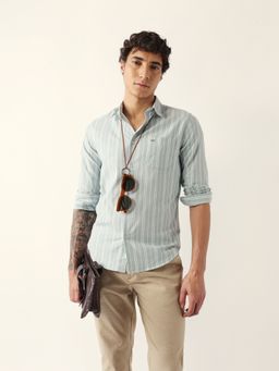 The Bear House - Green Cotton Stripes Shirt