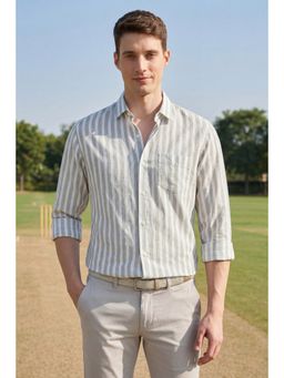 Peter England - Grey Cotton Stripes Shirt