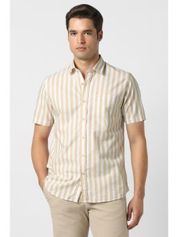 Peter England - Cream Cotton Blend Stripes Shirt
