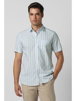 Peter England - Blue Cotton Blend Stripes Shirt