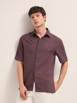 The Bear House - Maroon Polyester Textured Shirt