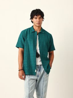 The Bear House - Green Nylon Textured Shirt