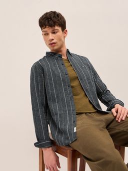 The Bear House - Black Polyester Stripes Shirt