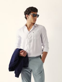 The Bear House - White Polyester Solid Shirt