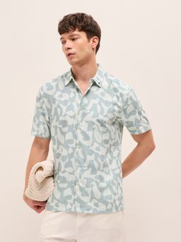 The Bear House - Blue Polyester Printed Shirt