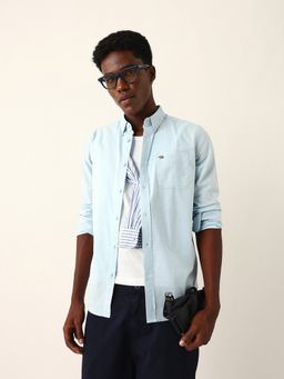 The Bear House - Blue Cotton Solid Shirt