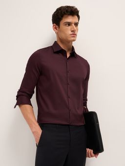 The Bear House - Maroon Cotton Solid Shirt