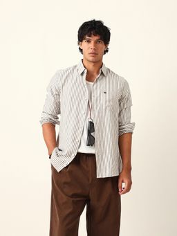 The Bear House - Grey Viscose Rayon Stripes Shirt