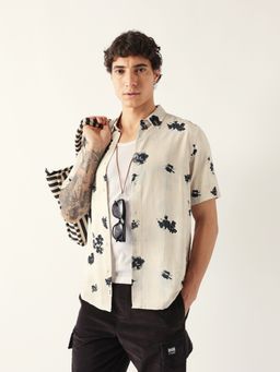 The Bear House - Cream Viscose Rayon Printed Shirt