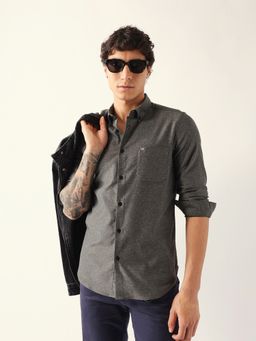 The Bear House - Black Cotton Self Design Shirt
