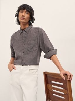 The Bear House - Maroon Cotton Self Design Shirt
