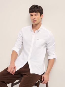 The Bear House - White Cotton Solid Shirt
