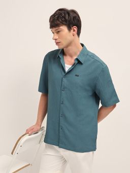 The Bear House - Teal Polyester Textured Shirt