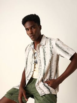 The Bear House - Green Polyester Printed Shirt
