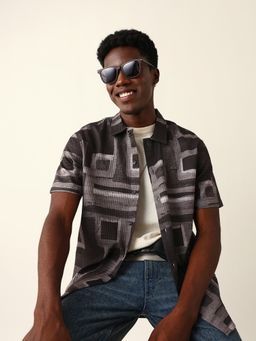The Bear House - Green Polyester Textured Shirt