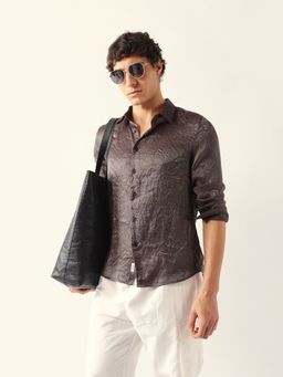 The Bear House - Grey Viscose Rayon Textured Shirt