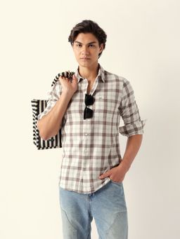The Bear House - Brown Cotton Checks Shirt