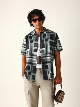 The Bear House - Green Polyester Printed Shirt