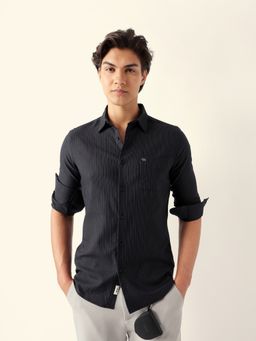 The Bear House - Black Cotton Stripes Shirt