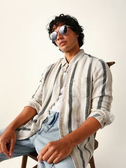 The Bear House - Cream Lyocell Stripes Shirt