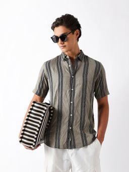 The Bear House - Olive Viscose Rayon Stripes Shirt