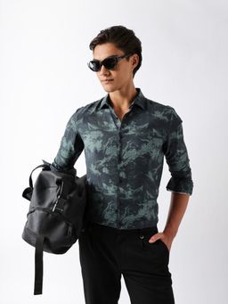 The Bear House - Green Viscose Rayon Printed Shirt