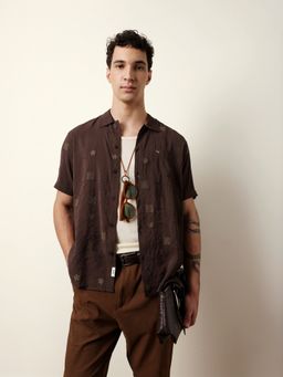 The Bear House - Brown Viscose Rayon Printed Shirt