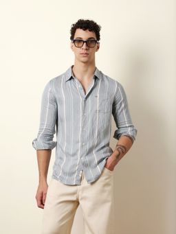 The Bear House - Grey Viscose Rayon Stripes Shirt