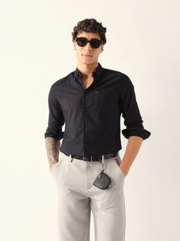 The Bear House - Black Cotton Solid Shirt